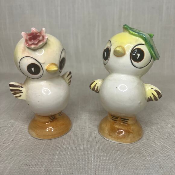 Vintage 60s Sonsco Japan Anthropomorphic Chick Pepper Salt Set Big Eye Chickens - Picture 11 of 12